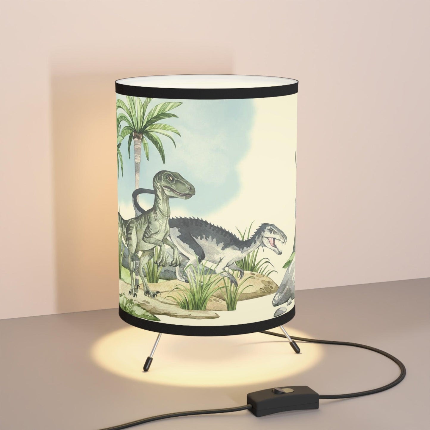 Raptors vs Triceratops Tripod Lamp - Home Decor - Dino Room