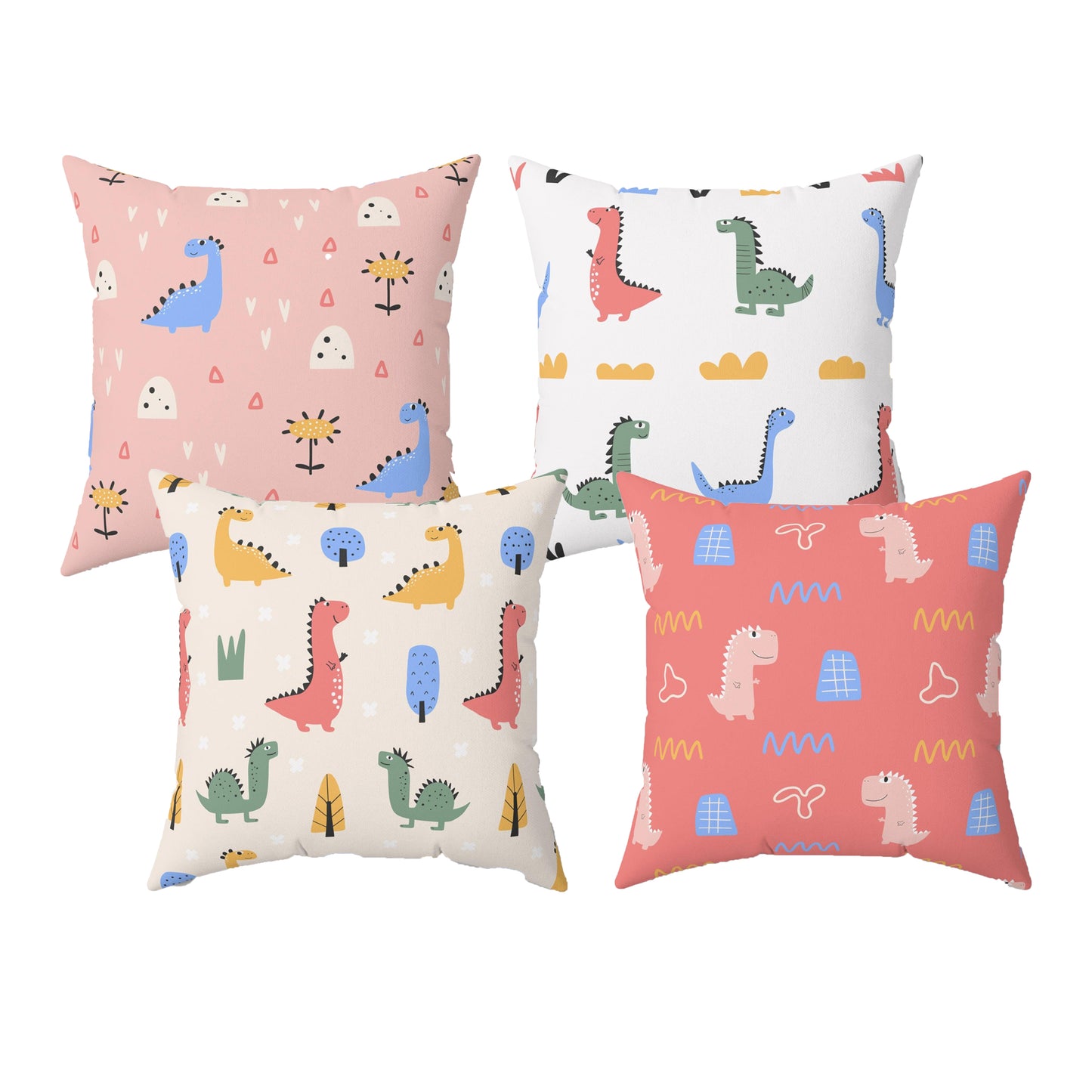 Dino Pals Throw Pillows - Pinks 4-Piece Set - Pillow - Dino Room