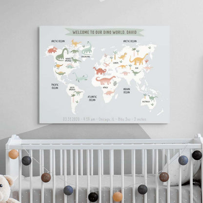 Personalized Baby Dinosaur World Map