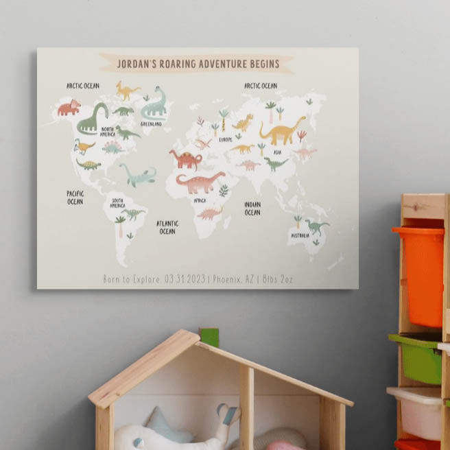 Personalized Baby Dinosaur World Map