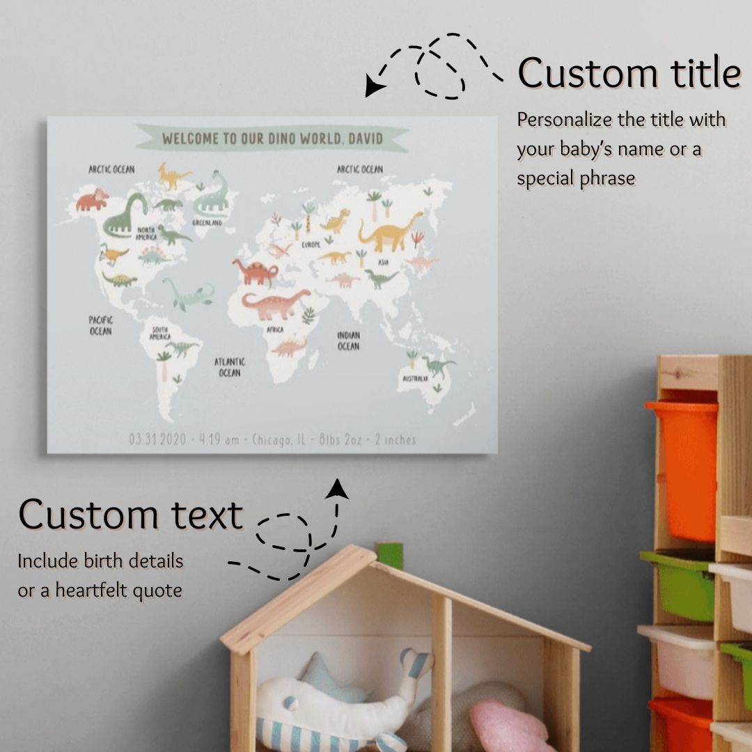 Personalized Baby Dinosaur World Map