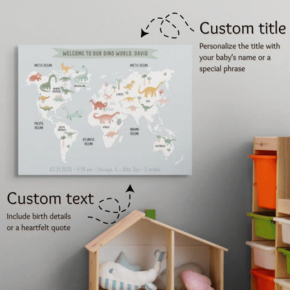 Personalized Baby Dinosaur World Map