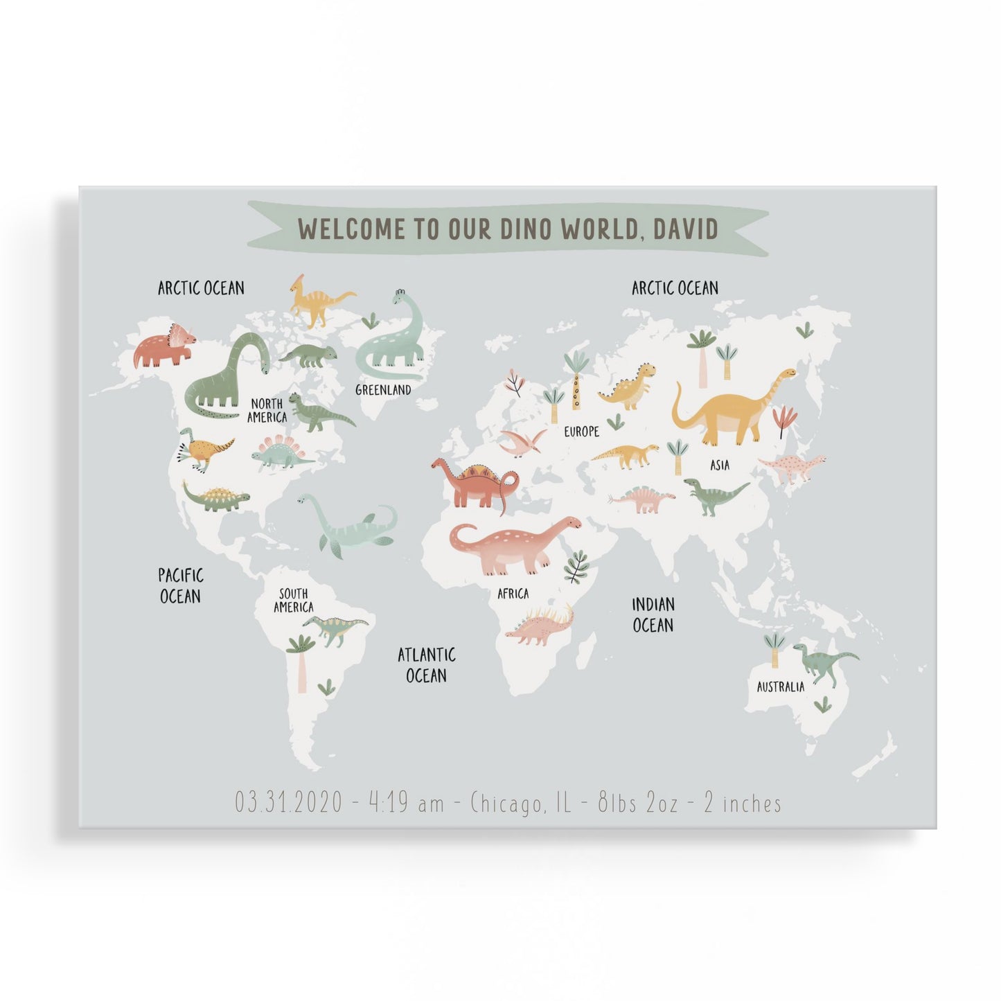 Personalized Baby Dinosaur World Map