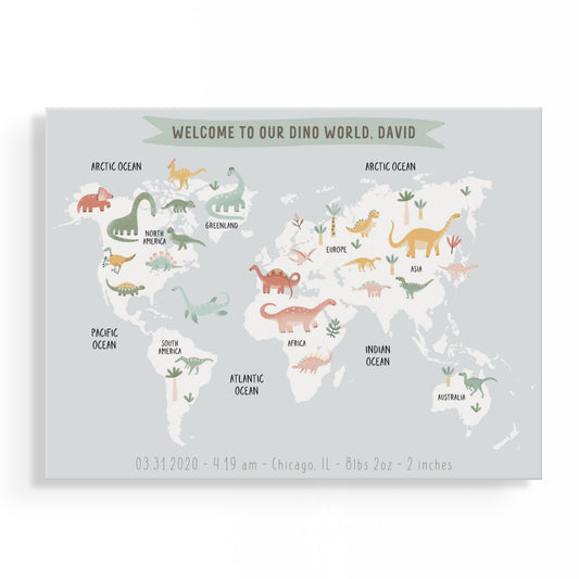 Personalized Baby Dinosaur World Map