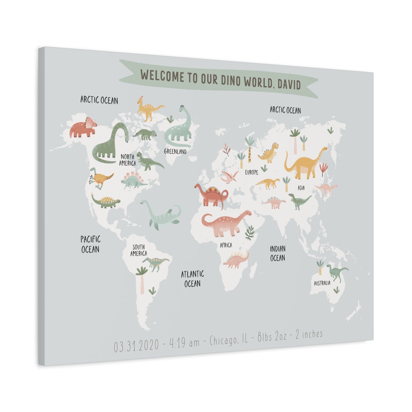 Personalized Baby Dinosaur World Map