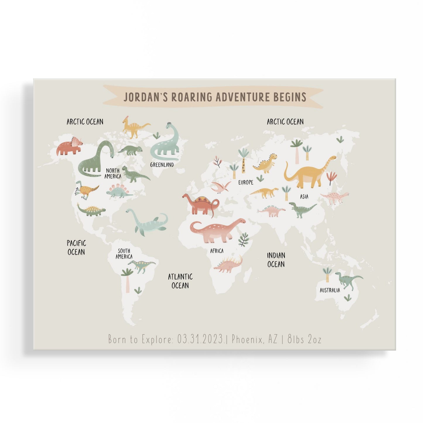 Personalized Baby Dinosaur World Map
