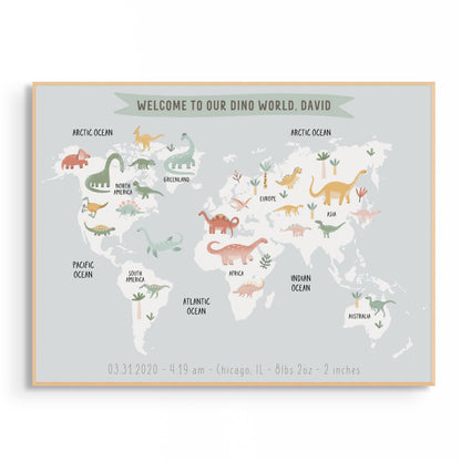 Personalized Baby Dinosaur World Map
