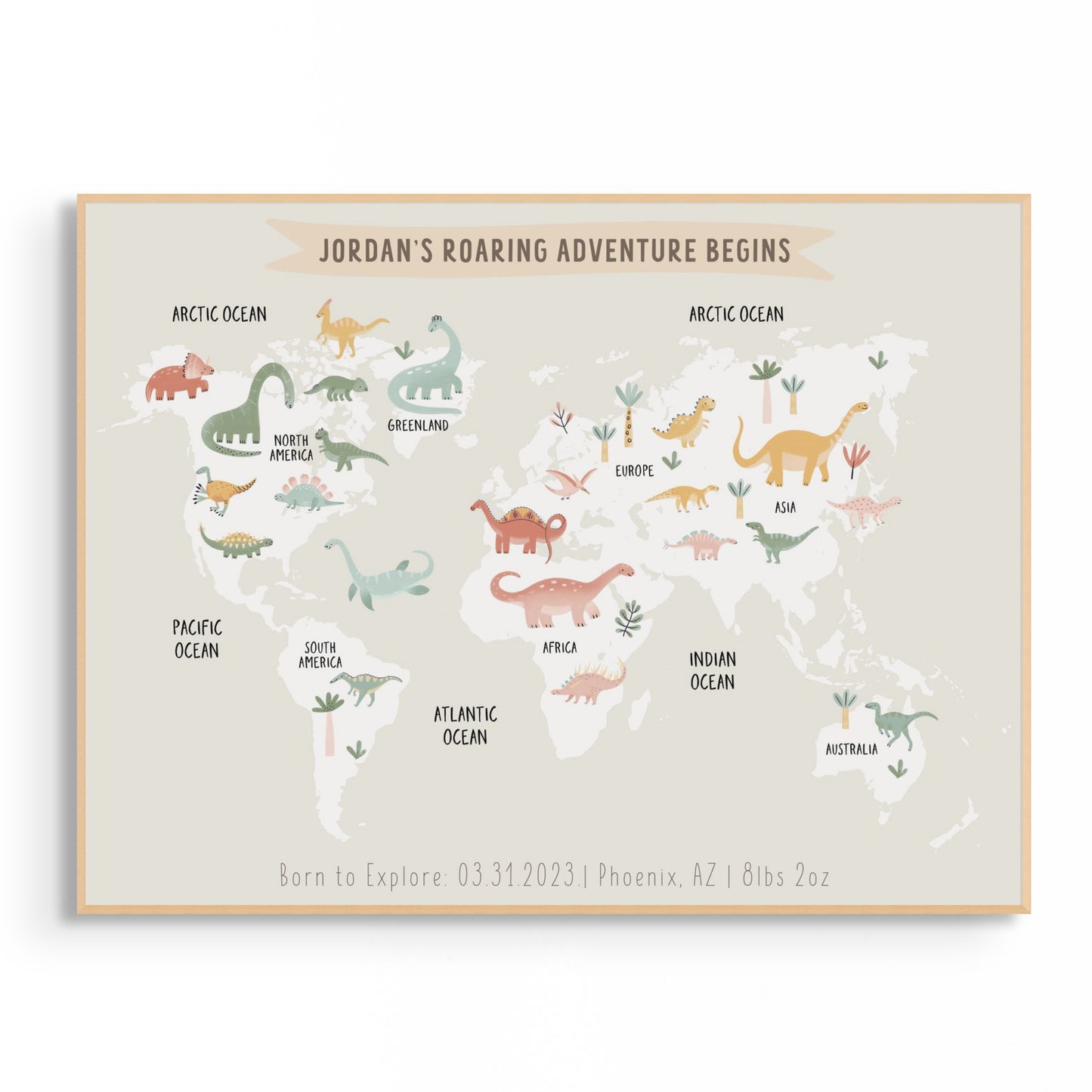 Personalized Baby Dinosaur World Map
