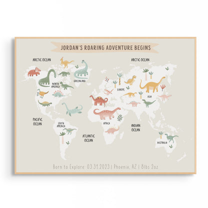 Personalized Baby Dinosaur World Map