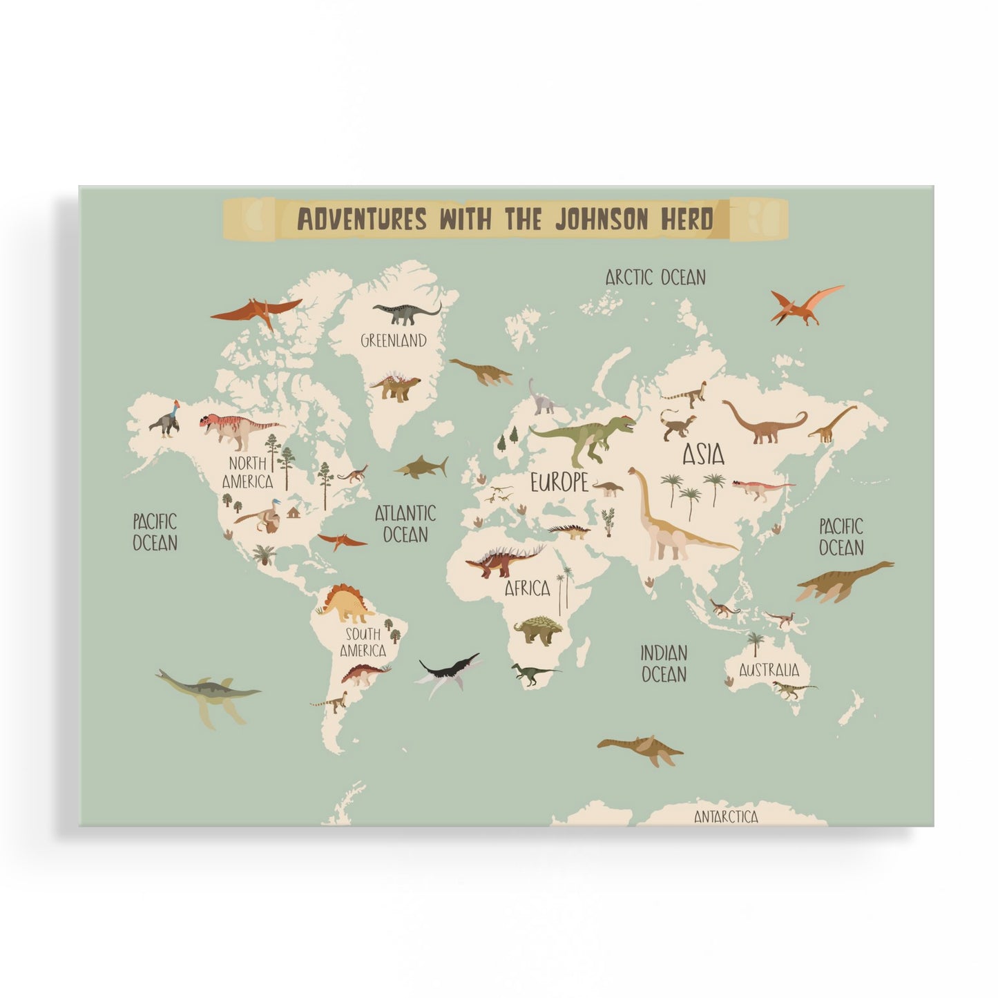 Personalized Dinosaur World Map