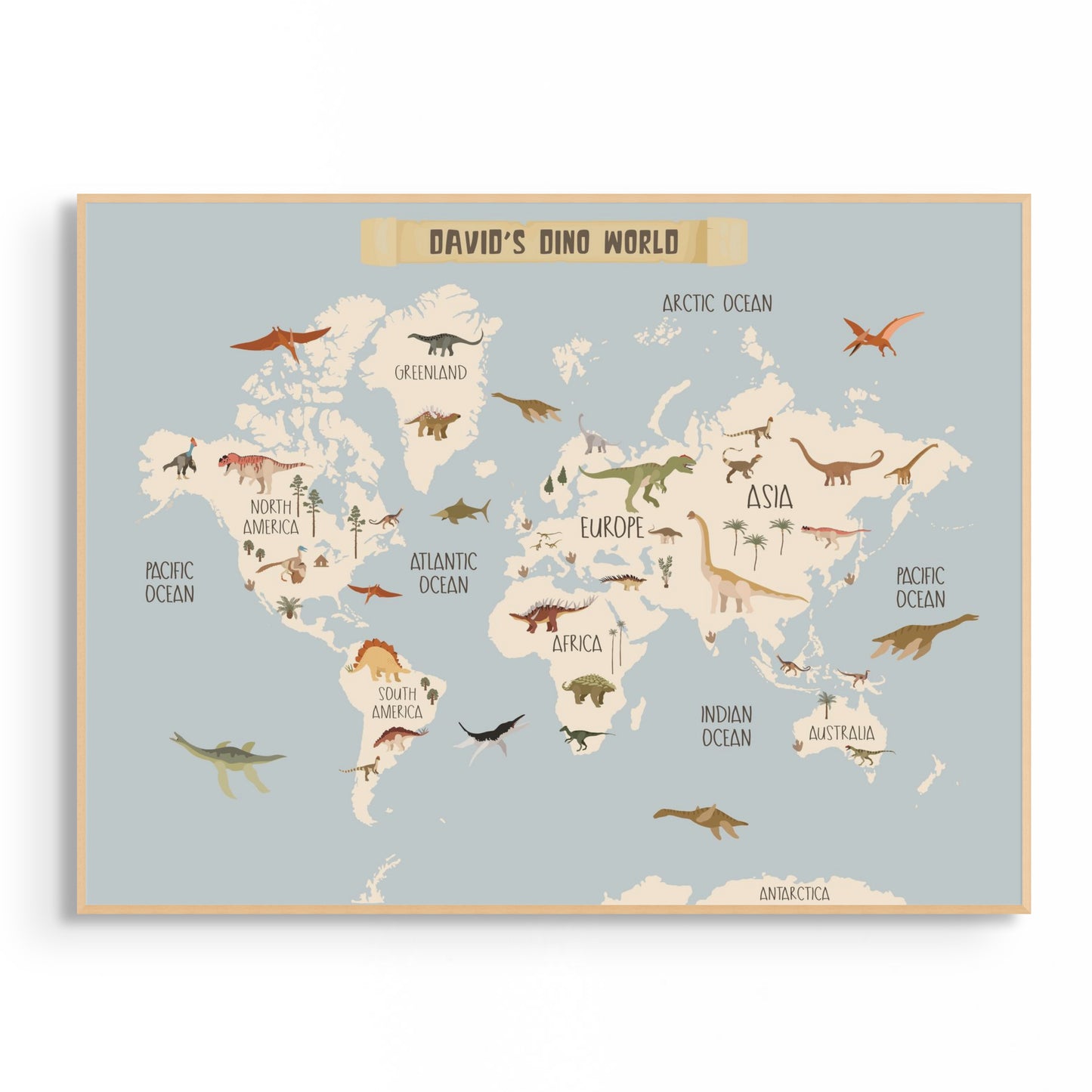 Personalized Dinosaur World Map