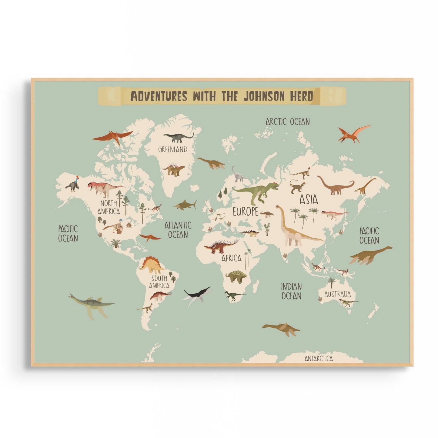 Personalized Dinosaur World Map