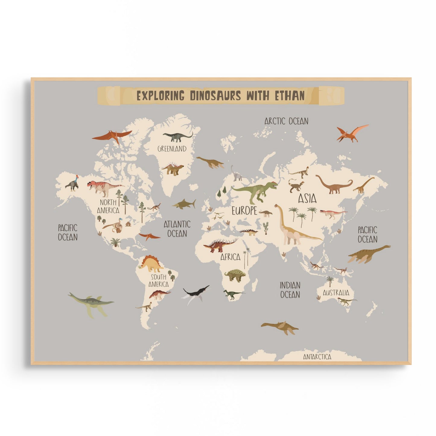 Personalized Dinosaur World Map